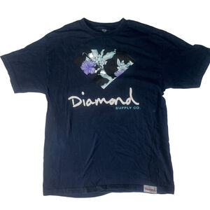 Men's Size L Diamond Supply Co. Y2K Navy Floral Diamond Logo Short Sleeve Tee L